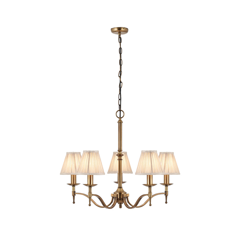 Interiors 1900	63627	Stanford Antique Brass 5 Light Chandelier & Beige Shades
