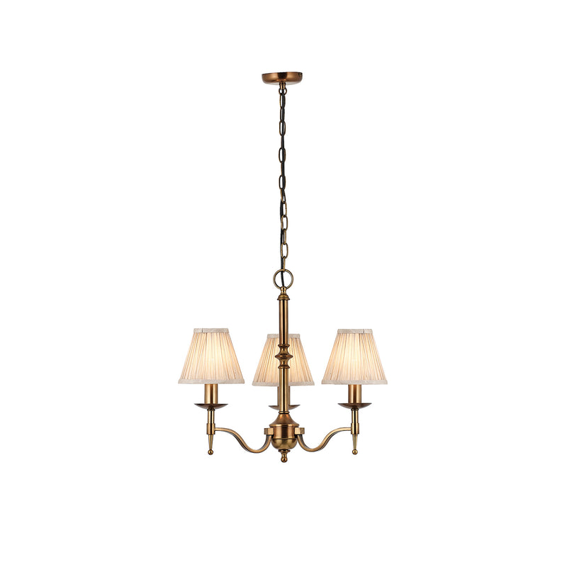 Interiors 1900	63628	Stanford Antique Brass 3 Light Chandelier & Beige Shades