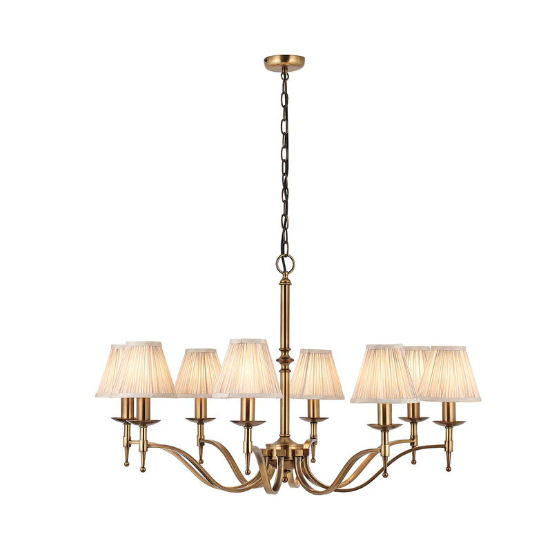 Interiors 1900	63629	Stanford Antique Brass 8 Light Chandelier & Beige Shades