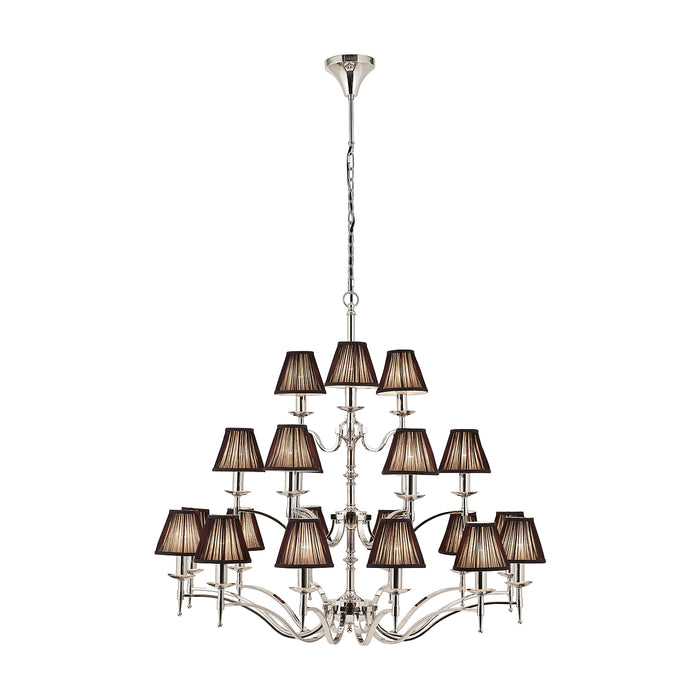 Interiors 1900	63639	Stanford Nickel 21 Light Chandelier & Black Shades