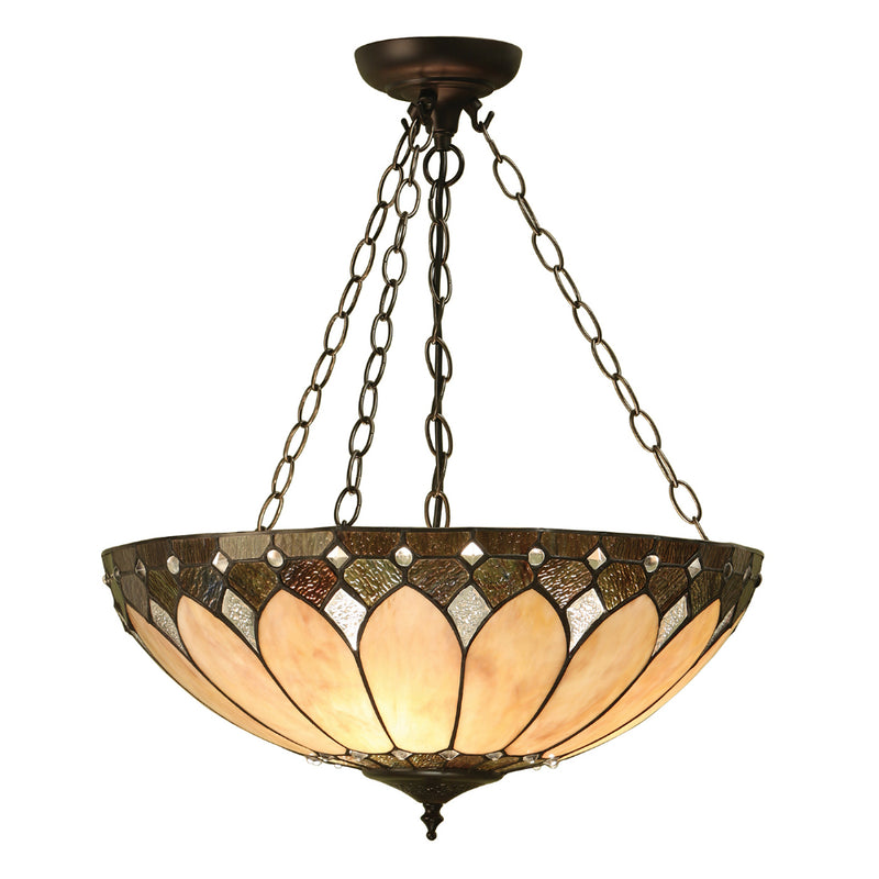 Brooklyn Large Inverted 3 Light Tiffany Pendant Ceiling Light