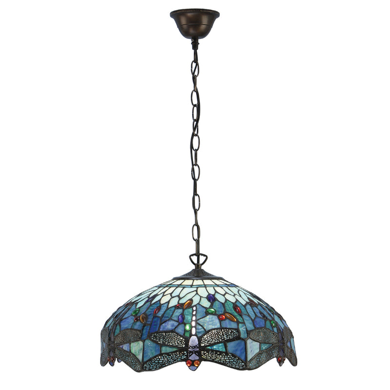 Dragonfly Blue Medium 3 Light Tiffany Pendant Ceiling Light