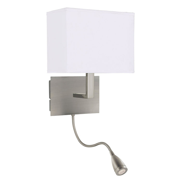 Searchlight Hotel Wall Light Adjustable - 2Lt W/Bracket, Led Flexi Arm, Satin Silver, White Shade • 6519SS