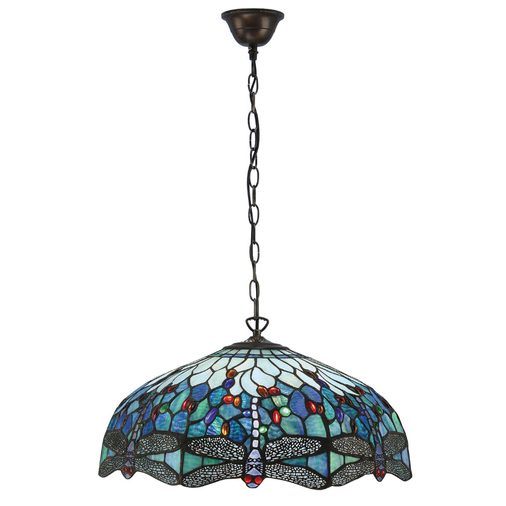 Interiors 1900 66148 Dragonfly Blue Large Light Tiffany Pendant