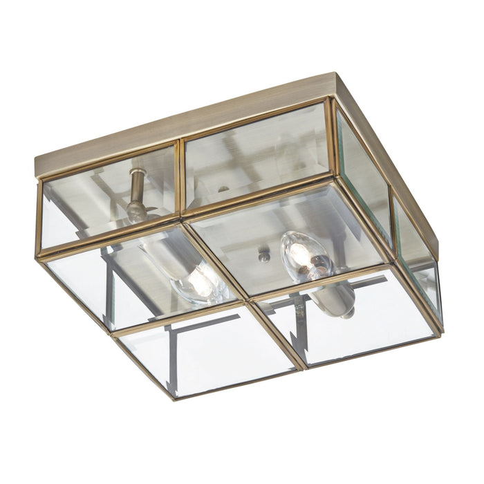 Searchlight Pisa Flush - 2Lt Flush Box, Antique Brass With Clear Bevelled Glass Panels • 6769-26AB