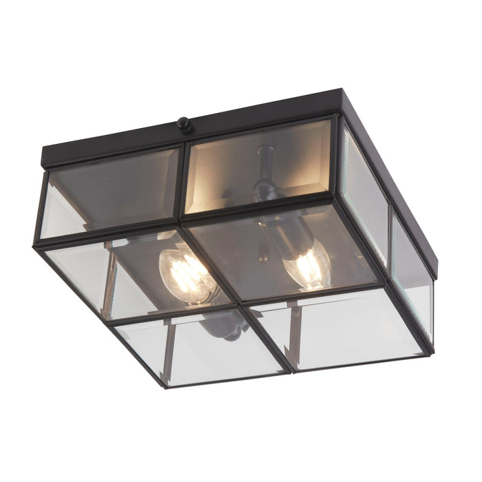 Searchlight Pisa Flush - 2Lt Flush Box, Black With Clear Bevelled Glass Panels • 6769-26BK