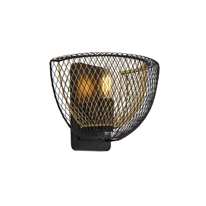 Searchlight Honeycomb 1Lt Double Layered Mesh Wall Light - Black Outer With Gold Inner • 6842BGO