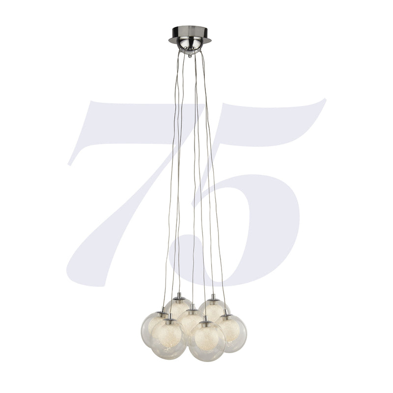 Searchlight Cluster 7Lt Led Ball Pendant - Chrome With Clear Glass & Crystal Sand Balls • 6867-7CC