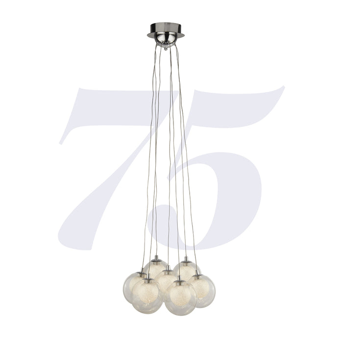 Searchlight Cluster 7Lt Led Ball Pendant - Chrome With Clear Glass & Crystal Sand Balls • 6867-7CC
