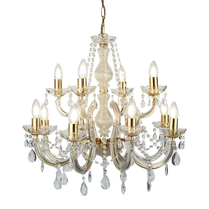 Searchlight Marie Therese - 12Lt Chandelier, Polished Brass, Clear Crystal Glass • 699-12