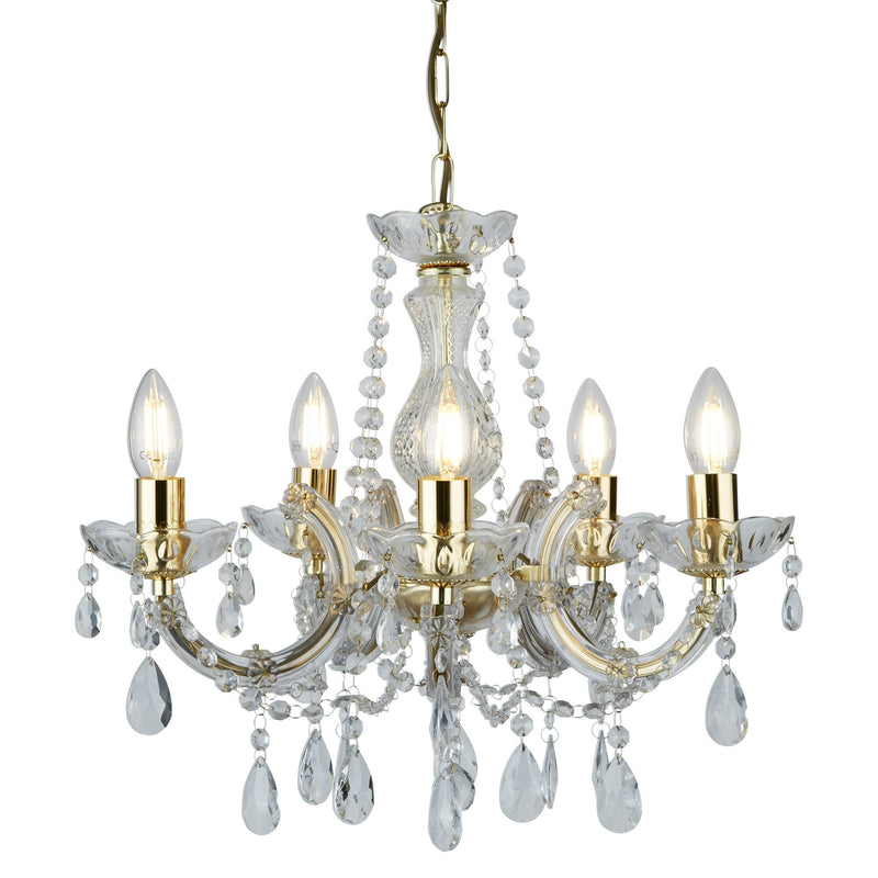 Searchlight Marie Therese - 5Lt Ceiling, Polished Brass, Clear Crystal Glass • 699-5