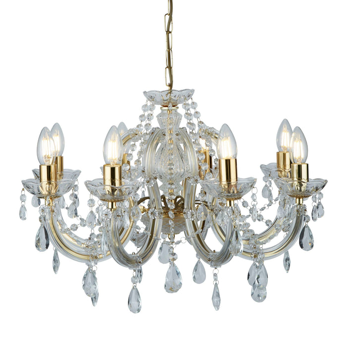 Searchlight Marie Therese - 8Lt Ceiling, Polished Brass, Clear Crystal Glass • 699-8