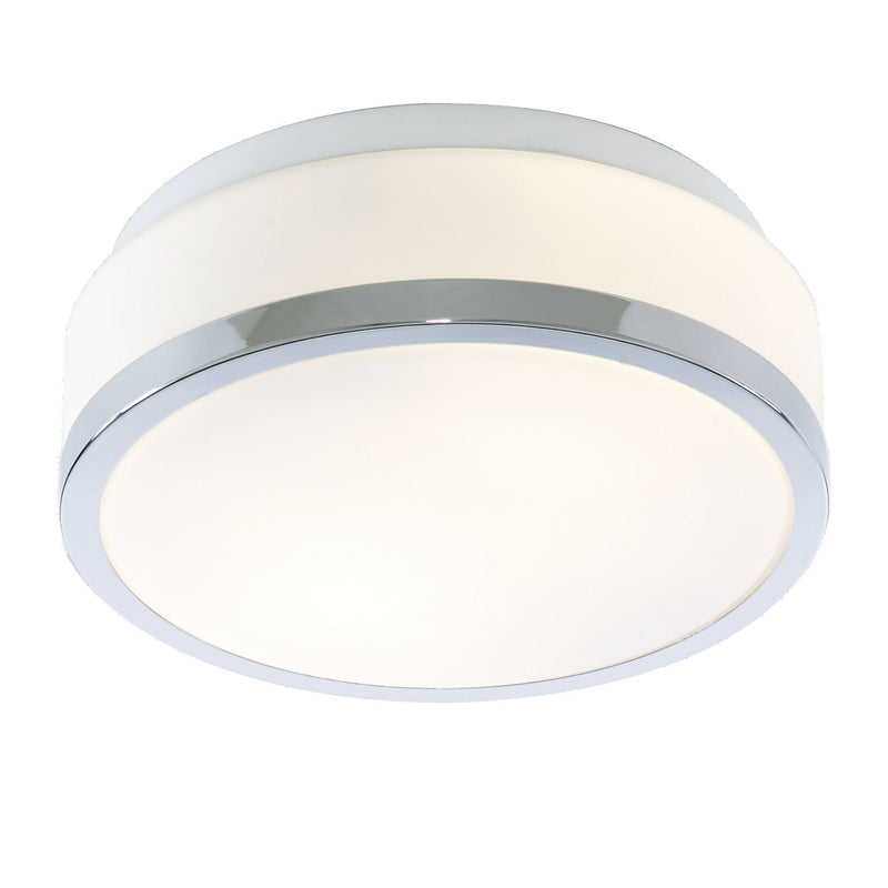 Searchlight Cheese - Bathroom - Ip44 2Lt Flush, Opal White Glass Shade With Chrome Trim Dia 23Cm • 7039-23CC