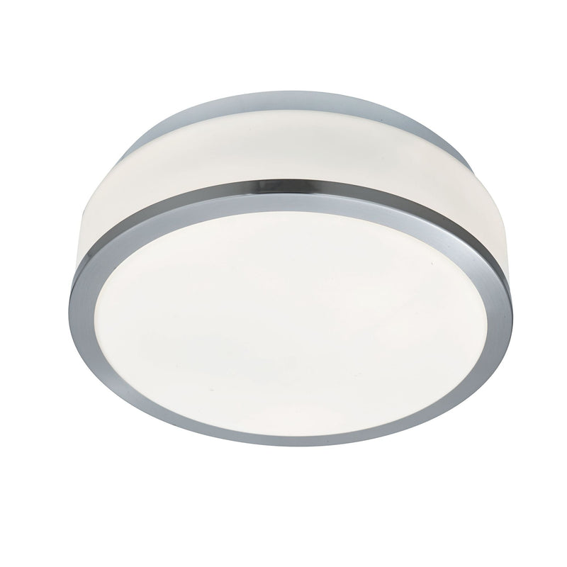 Searchlight Cheese - Bathroom - Ip44 2Lt Flush, Opal White Glass Shade, Satin Silver Trim Dia 23Cm • 7039-23SS
