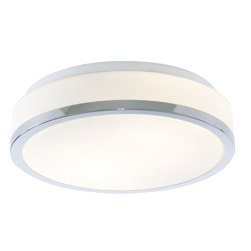 Searchlight Cheese - Bathroom - Ip44 2Lt Flush, Opal White Glass Shade With Chrome Trim Dia 28Cm • 7039-28CC