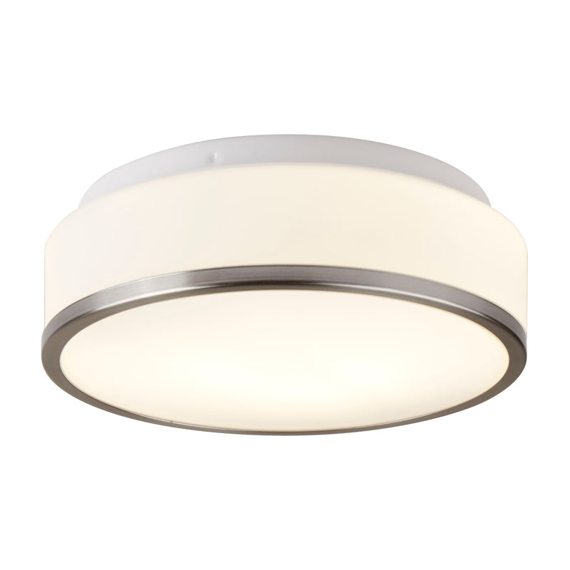 Searchlight Cheese- Bathroom - Ip44 2Lt Flush, Opal White Glass Shade With Satin Silver Trim Dia 28Cm • 7039-28SS