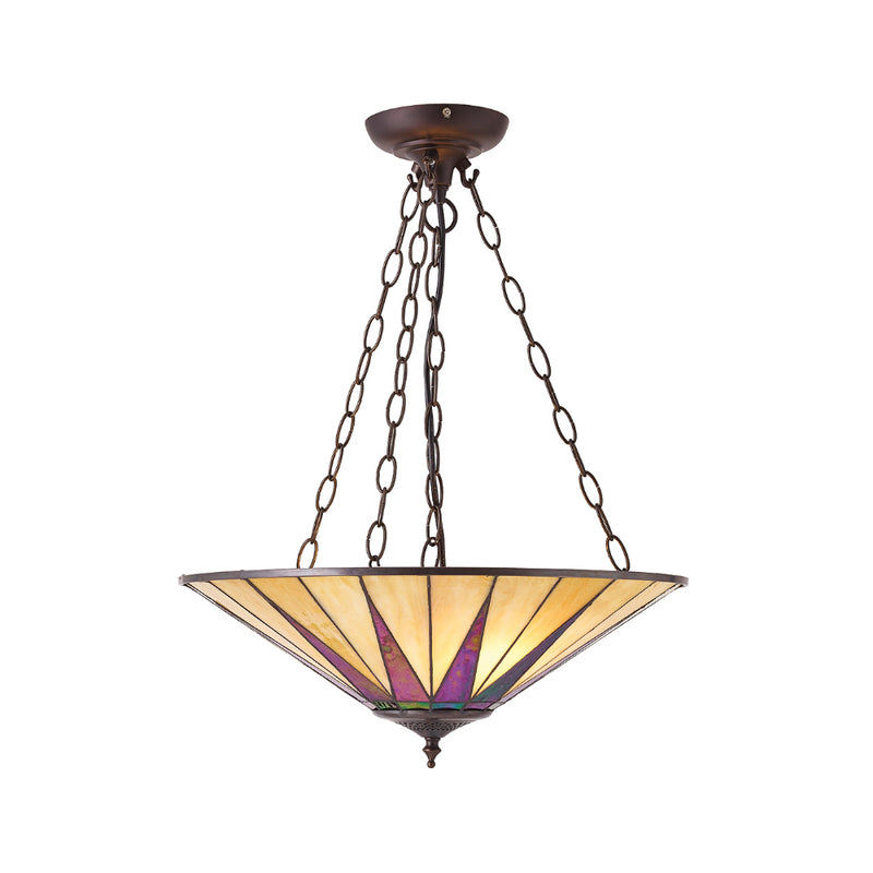 Dark Star Large Inverted 3 Light Tiffany Pendant Ceiling Light