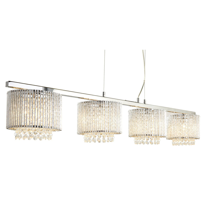 Searchlight Elise Ii 4Lt Ceiling Bar, Clear Crystal Drops, Aluminium Tubes Trim, Chrome • 7094-4CC