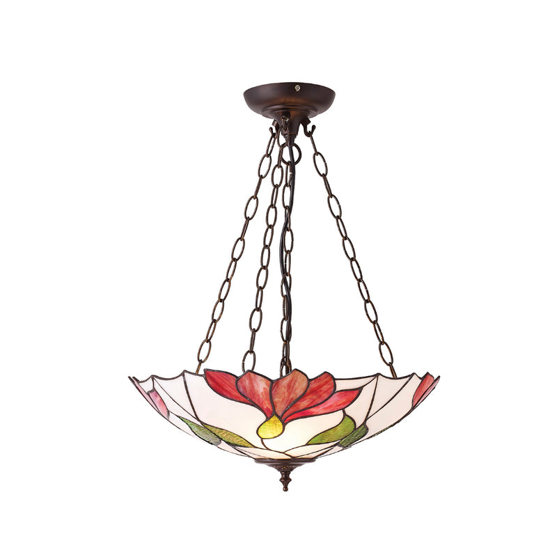 Botanica Inverted 3 Light Tiffany Pendant Ceiling Light