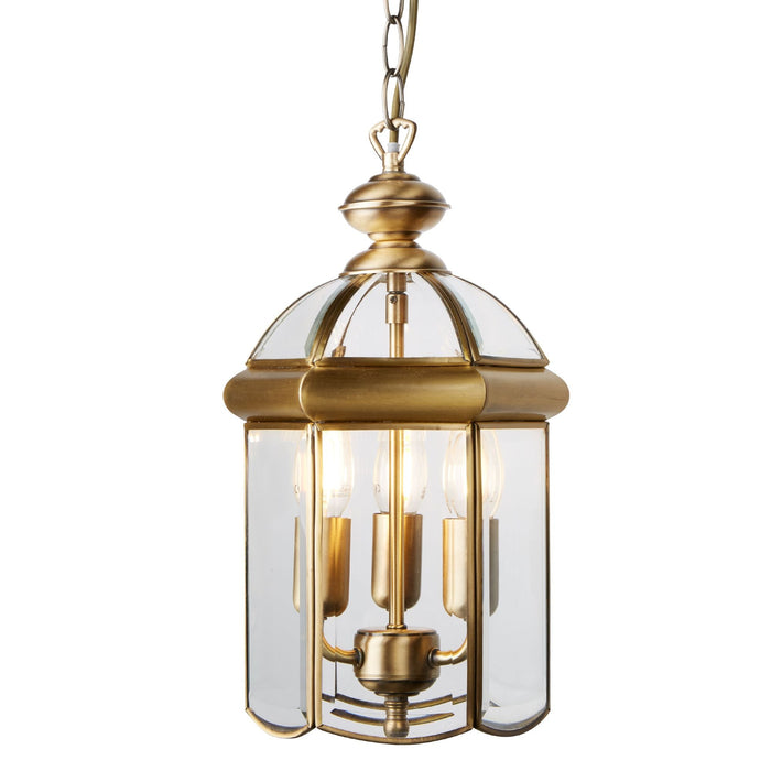 Searchlight Bevelled Lantern Antique Brass Bevelled Glass Domed 3Lt • 7133AB