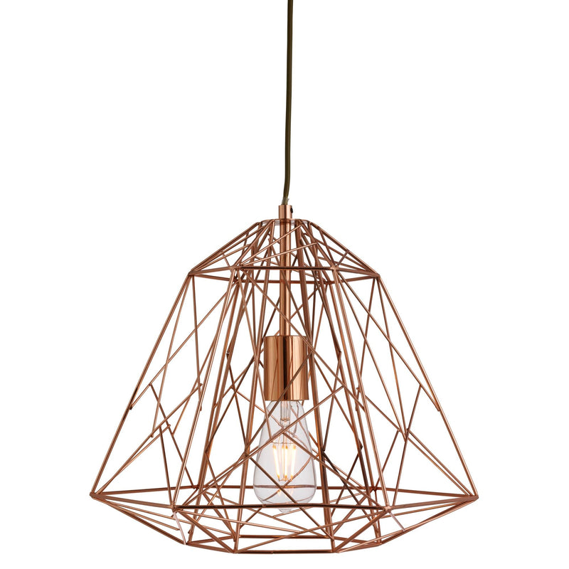 Searchlight Geometric Cage 1Lt Frame Pendant, Shiny Copper • 7271CU