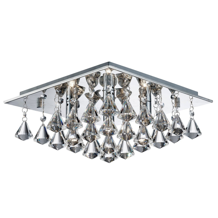 Searchlight Hanna - 4Lt Square Flush Ceiling, Chrome, Clear Crystal Pyramid Drops • 7304-4CC