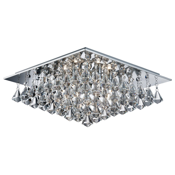 Searchlight Hanna - 6Lt Square Flush Ceiling, Chrome, Clear Crystal Pyramid Drops • 7306-6CC