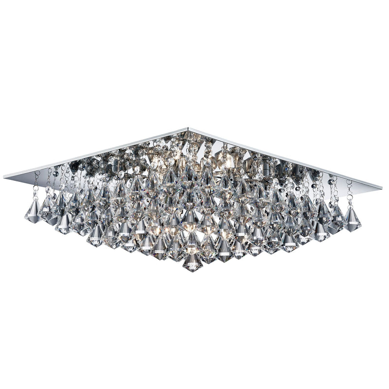 Searchlight Hanna - 8Lt Square Flush Ceiling, Chrome, Clear Crystal Pyramid Drops • 7308-8CC