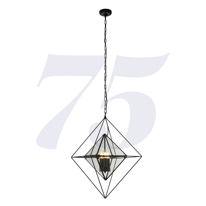 Searchlight Diamond 3Lt Pendant - Black With Clear Glass Panels • 7323-3BK