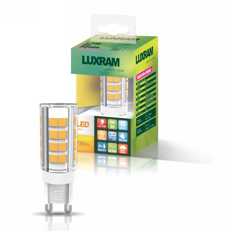 Luxram Pixy LED G9 3W 3000K Warm White, 260lm, Clear Finish, 3yrs Warranty • 750300033