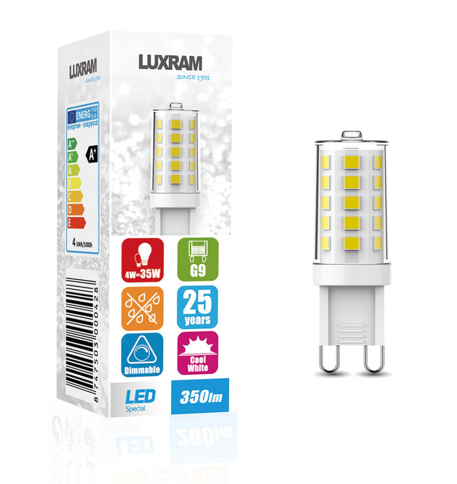 Luxram Pixy LED G9 Dimmable 4W 6000K Cool White, 370lm, Clear Finish, 3yrs Warranty 1849mm • 750300041