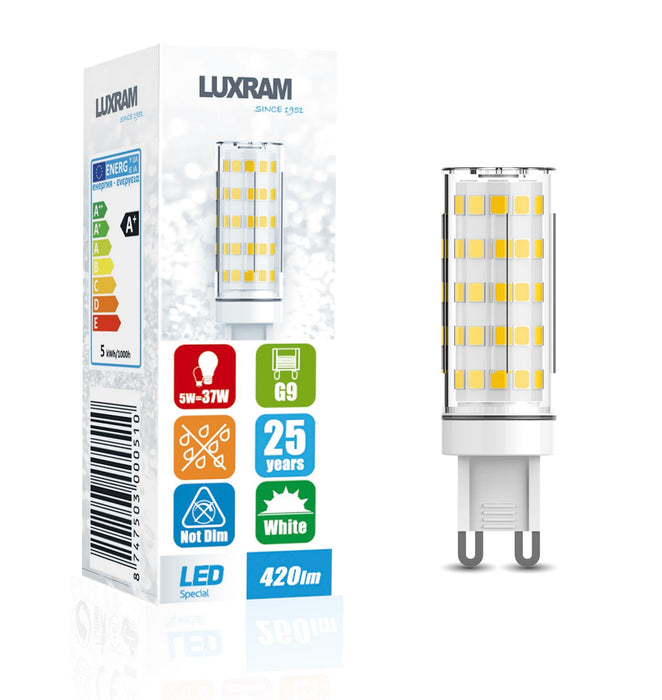 Luxram Pixy LED G9 5W 6000K Cool White, 420lm Non-Flickering, Clear Finish, 3yrs Warranty 1750mm • 750300051