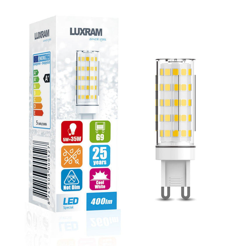 Luxram Pixy LED G9 5W 4000K Natural White, 400lm Non-Flickering, Clear Finish, 3yrs Warranty 1750mm • 750300052