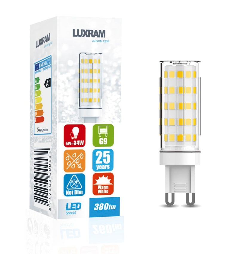 Luxram Pixy LED G9 5W 3000K Warm White, 380lm Non-Flickering, Clear Finish, 1750mm3yrs Warranty 1750mm • 750300053