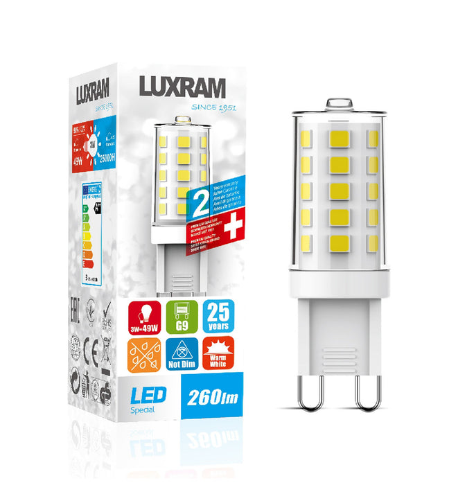 Luxram CCT LED G9 5W Switchable White 2700K/4000K/6400K 450lm, Clear Finish, 3yrs Warranty • 750300154