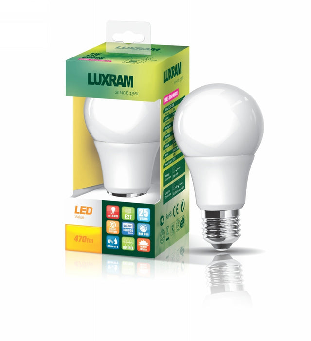 Luxram Value LED GLS E27 5W Natural White 4000K 420lm  • 751275042