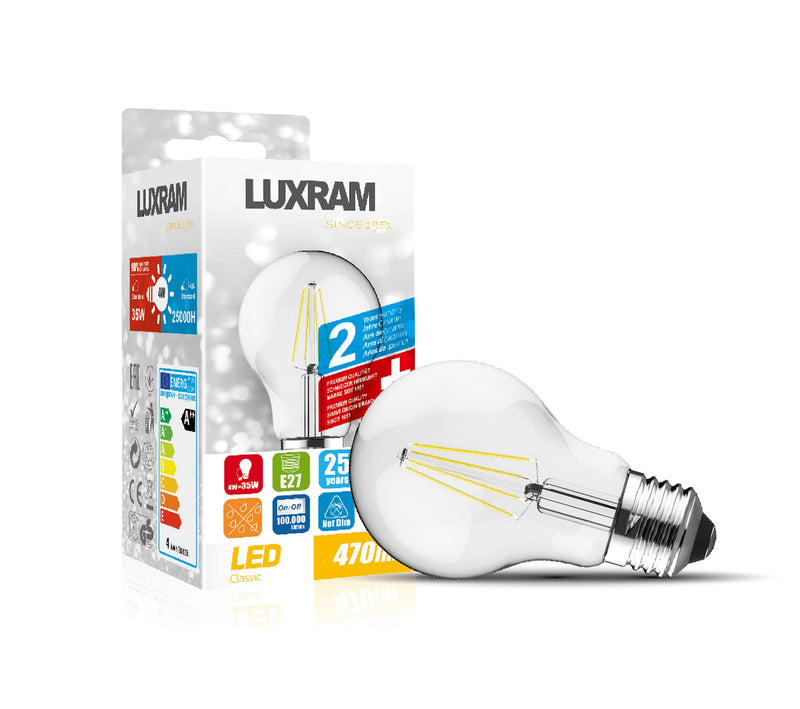 Luxram Value Classic LED GLS E27 6.5W Warm White 2700K, 806lm, Clear Finish • 763111153