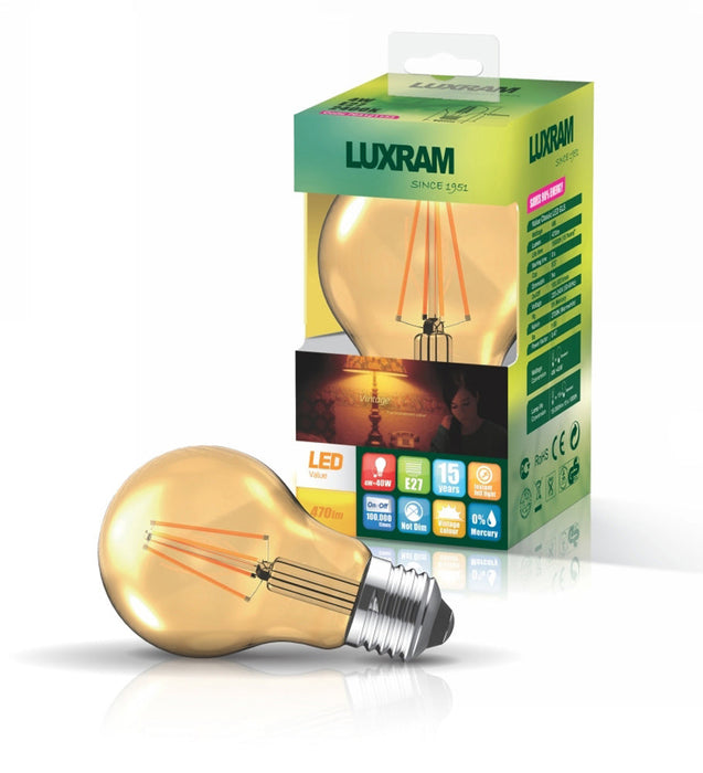 Luxram Value Vintage LED GLS E27 8W 2200K, 630lm, Gold Glass  • 763121173