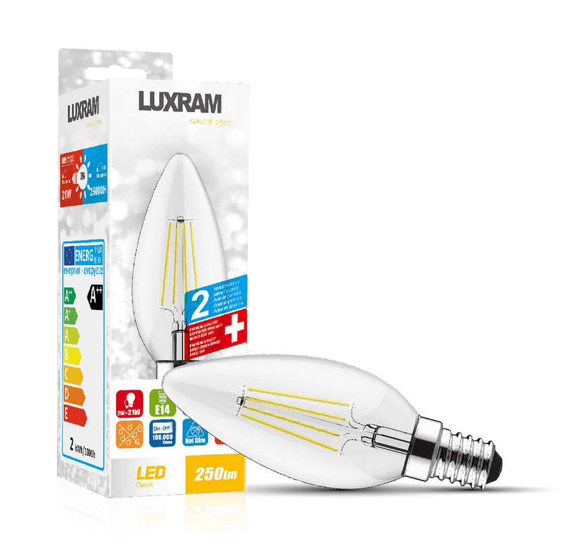 Luxram Value Classic LED Candle E14 4W 4000K Natural White, 470lm, Clear Finish, 3yrs Warranty • 763411132