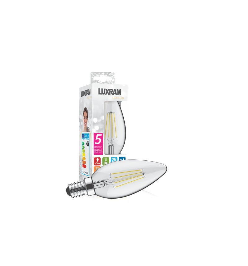 Luxram Value Classic LED Candle E14 4W 2700K Warm White, 470lm, Clear Finish • 763411133