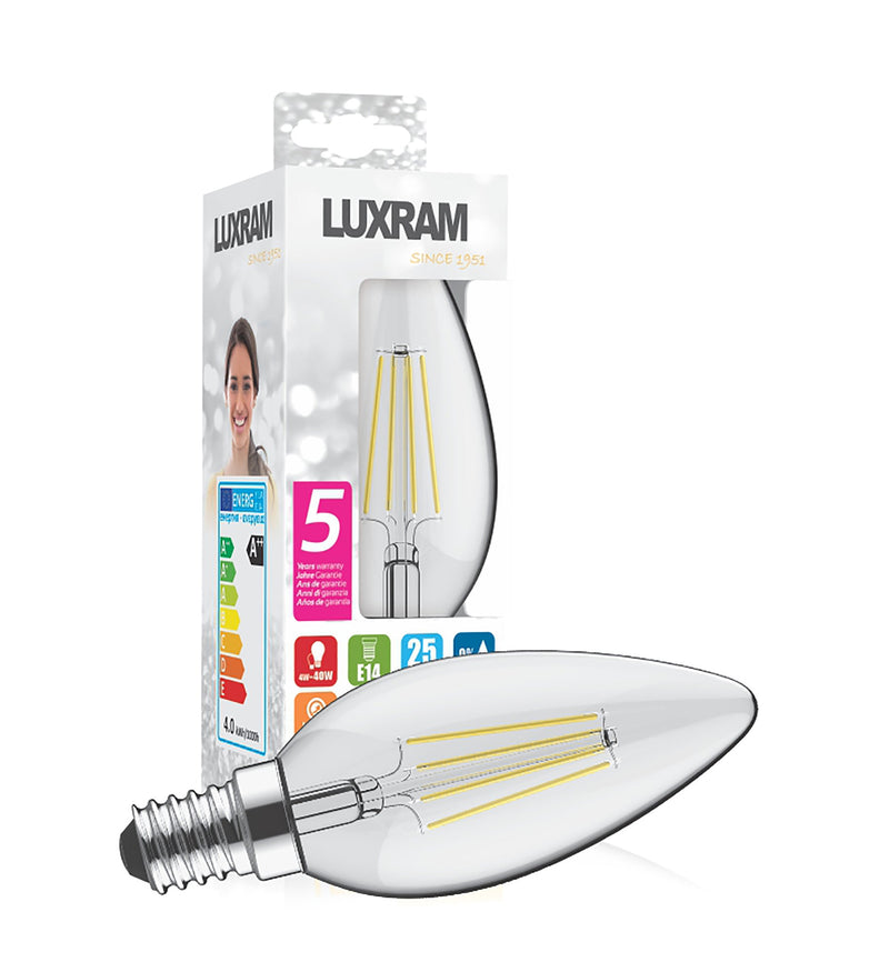 Luxram Value Classic LED Candle E14 4W 2700K Warm White, 470lm, Clear Finish • 763411133
