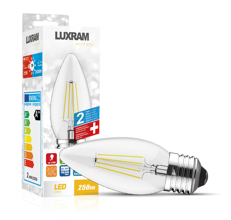 Luxram Value Classic LED Candle E27 Dimmable 4W Natural White 4000K, 470lm, Clear Finish, 3yrs Warranty  • 763417232