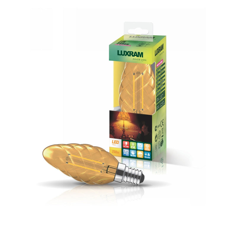 Luxram Value Vintage LED Candle Twisted E14 4W 2200K, 330lm, Gold Glass  • 763425133