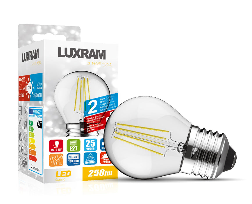 Luxram Value Classic LED Ball E27 6.5W Warm White 2700K, 806lm, Clear Finish, 3yrs Warranty • 763511163