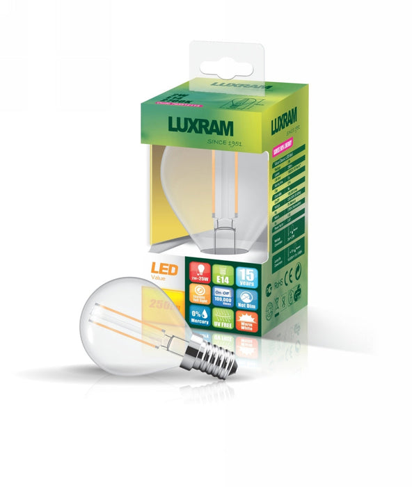 Luxram Value Classic LED Ball E14 Dimmable 4W Warm White 2700K, 400lm, Clear Finish • 763512233
