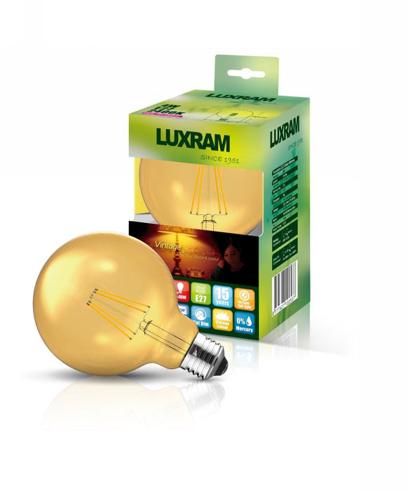 Luxram Value Vintage LED Globe 95mm E27 8W 2200K, 630lm, Gold ...