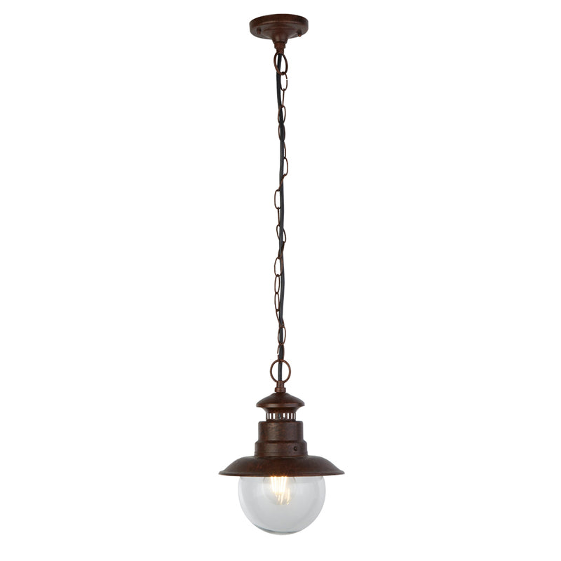 Searchlight Station 1Lt Outdoor Pendant - Rustic Brown With Clear Glass • 7653RU