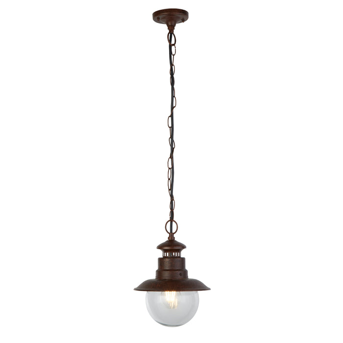 Searchlight Station 1Lt Outdoor Pendant - Rustic Brown With Clear Glass • 7653RU
