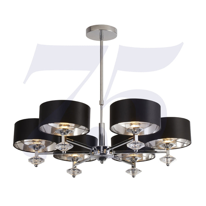Searchlight Ontario 6Lt Chrome Pendant With Black Shades/Silver Inner • 7656-6CC