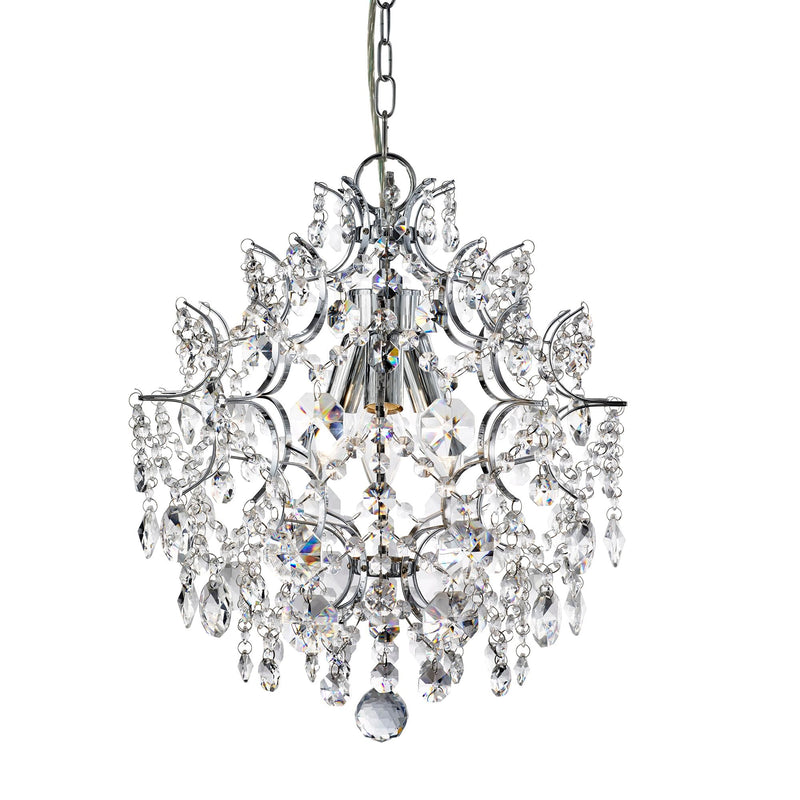 Searchlight Harrietta - 3Lt Pendant, Chrome With Hexagonal Crystal Drops & Buttons • 7673-3CC